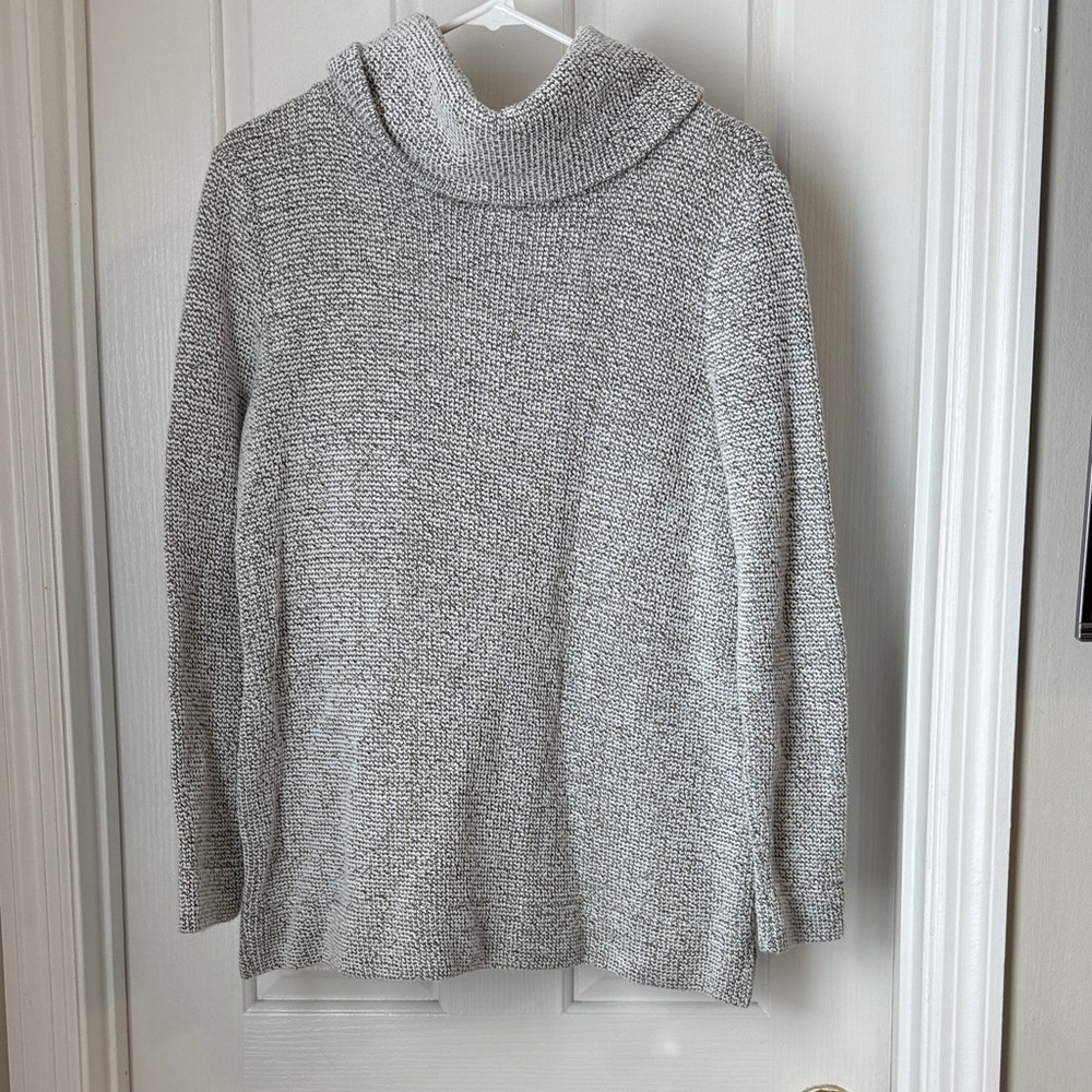 LOFT Light Green/Gray Textured Turtleneck Sweater